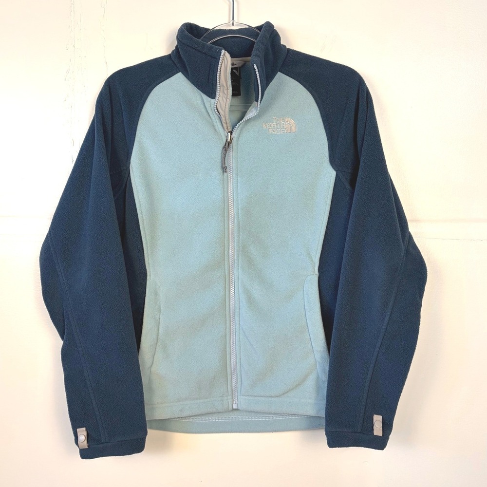 The North Face Womens Blue Full Zip Fleece Jacket Mock Neck Small